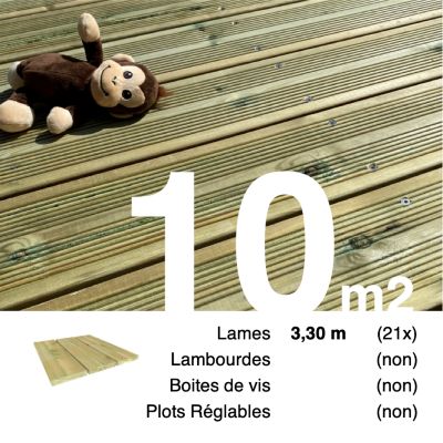 Planches de terrasse Pin autoclave Vert pour 10 m², Longueur 3,3 m.