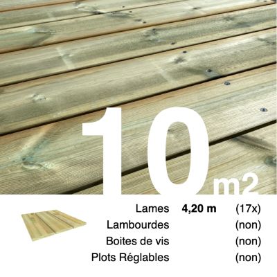 Planches de terrasse Pin autoclave Vert pour 10 m², Longueur 4,2 m.