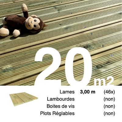 Planches de terrasse Pin autoclave Vert pour 20 m², Longueur 3 m.