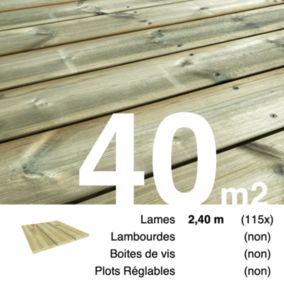 Planches de terrasse Pin autoclave Vert pour 40 m², Longueur 2,4 m.