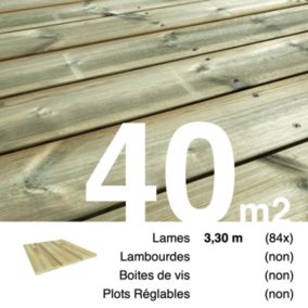 Planches de terrasse Pin autoclave Vert pour 40 m², Longueur 3,3 m.