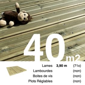 Planches de terrasse Pin autoclave Vert pour 40 m², Longueur 3,9 m.