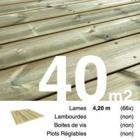 Planches de terrasse Pin autoclave Vert pour 40 m², Longueur 4,2 m.