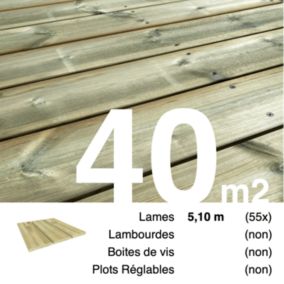 Planches de terrasse Pin autoclave Vert pour 40 m², Longueur 5,1 m