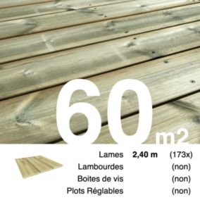 Planches de terrasse Pin autoclave Vert pour 60 m², Longueur 2,4 m.