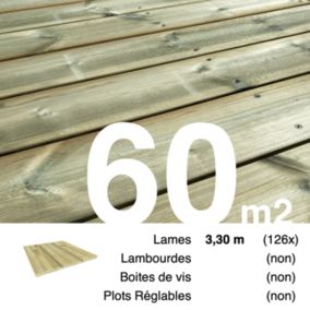 Planches de terrasse Pin autoclave Vert pour 60 m², Longueur 3,3 m.