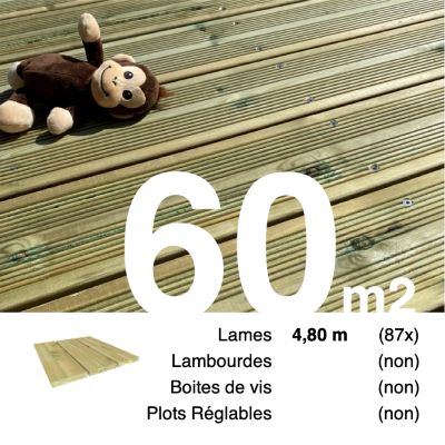 Planches de terrasse Pin autoclave Vert pour 60 m², Longueur 4,8 m.