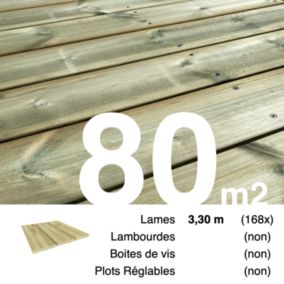 Planches de terrasse Pin autoclave Vert pour 80 m², Longueur 3,3 m.