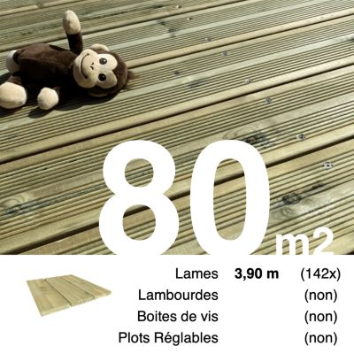 Planches de terrasse Pin autoclave Vert pour 80 m², Longueur 3,9 m.