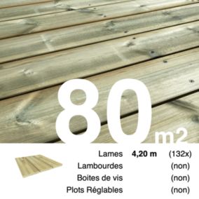 Planches de terrasse Pin autoclave Vert pour 80 m², Longueur 4,2 m.