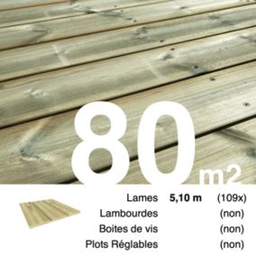 Planches de terrasse Pin autoclave Vert pour 80 m², Longueur 5,1 m.