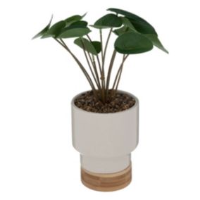 Plante artificielle en pot en céramique & bambou H26cm blanc - Atmosphera