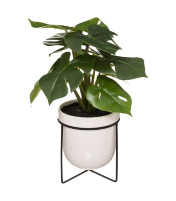 Plante artificielle Monstera en pot céramique et support en métal noir H 33 cm