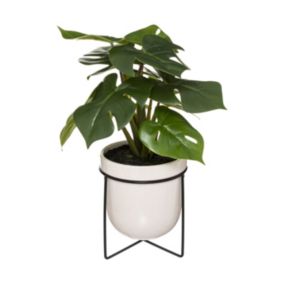 Plante artificielle Monstera en pot céramique et support en métal noir H 33 cm