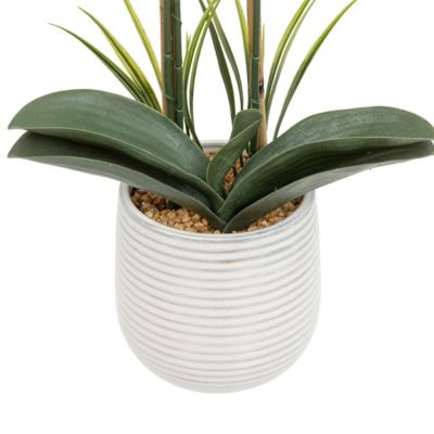 Plante artificielle Orchidée Blanche pot en céramique striée H 65 cm