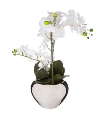 Plante artificielle Orchidée dans pot en céramique argenté H 56 cm