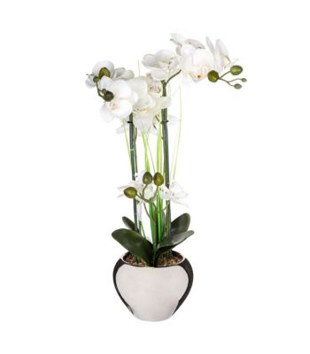 Plante artificielle Orchidée dans un pot en céramique argent H 53 cm