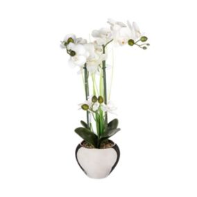 Plante artificielle Orchidée dans un pot en céramique argent H 53 cm