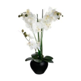 Plante artificielle Orchidée dans un pot en céramique noire H 53 cm