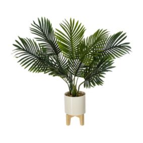 Plante artificielle Palmier dans un pot en céramique pied en bois H 72 cm