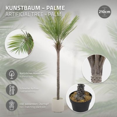Plante artificielle palmier ML-Design 210 cm tropicale avec pot decor pour intérieur et extérieur