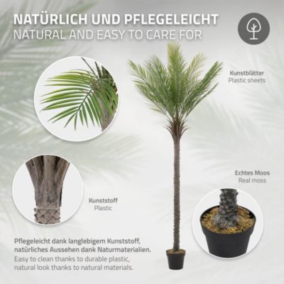 Plante artificielle palmier ML-Design 210 cm tropicale avec pot decor pour intérieur et extérieur