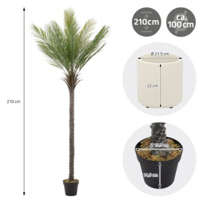 Plante artificielle palmier ML-Design 210 cm tropicale avec pot decor pour intérieur et extérieur