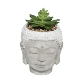 Plante Artificielle Pot Bouddha en Ciment D 13,5 x H 18 cm