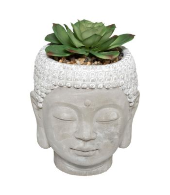 Plante Artificielle Pot Bouddha en Ciment D 13,5 x H 18 cm