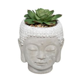 Plante Artificielle Pot Bouddha en Ciment D 13,5 x H 18 cm