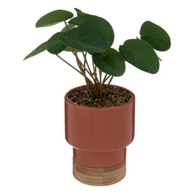 Plante artificielle pot en céramique Pêche et Bambou H 26 cm