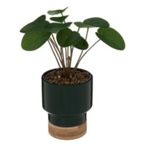 Plante artificielle pot en céramique Vert Foncé et Bambou H 26 cm