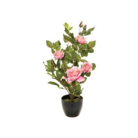 Plante artificielle Rosier 4 roses et 6 boutons en pot H 50 cm