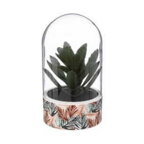 Plante artificielle sous Cloche en verre Pot en céramique D 11 x H 20 cm