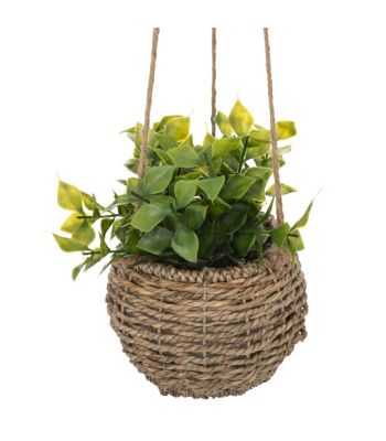 Plante artificielle suspendue pot en roseau H 60 cm