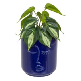 Plante verte artificielle dans pot en céramique Bleu Navy H 30 cm