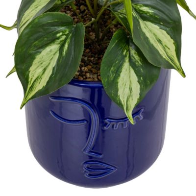 Plante verte artificielle dans pot en céramique Bleu Navy H 30 cm