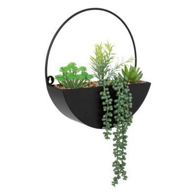 Plantes artificielles dans un support en métal Noir à suspendre H 41 cm