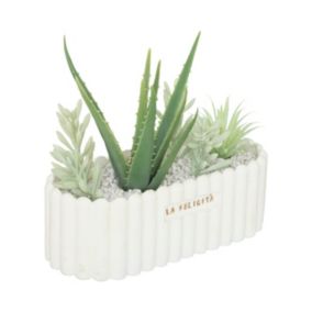 Plantes artificielles dans une Jardinière en céramique L 35 x H 15 cm