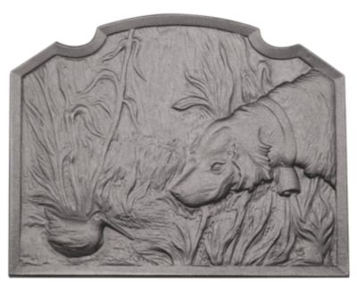 Plaque de cheminée chien et bécasse grise H. 50,5 cm X L. 63 cm, Dommartin