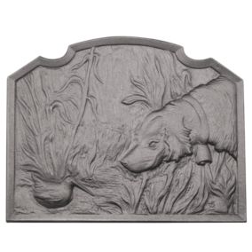 Plaque de cheminée chien et bécasse grise H. 50,5 cm X L. 63 cm, Dommartin