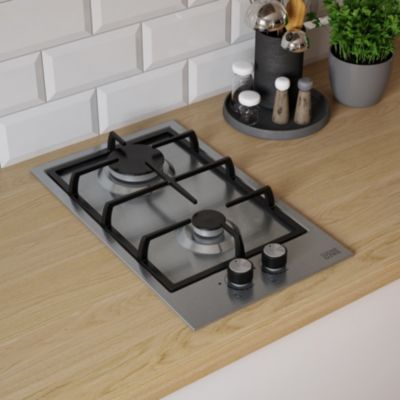 Plaque de cuisson gaz 2 foyers Cooke & Lewis coloris inox l.30,5 x P.51 x H.8,5 cm