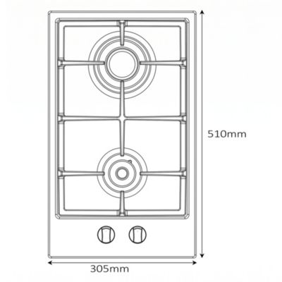 Plaque de cuisson gaz 2 foyers Cooke & Lewis coloris inox l.30,5 x P.51 x H.8,5 cm