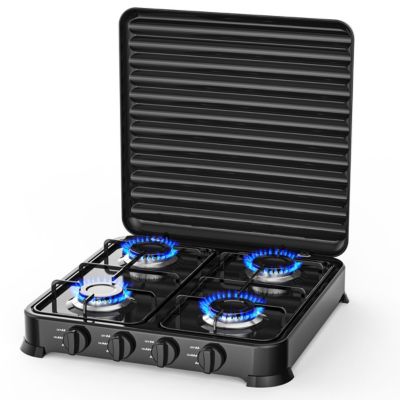 Rechaud 2 Feux Decathlon Rechaud Camping Gaz Portable à 2 Flammes Avec Bac à Barbecue, Plaque De Cuisson à Gaz Pour Camping, Voyage, Randonnée, Noir Cuisinière Outdoor Butane Propane