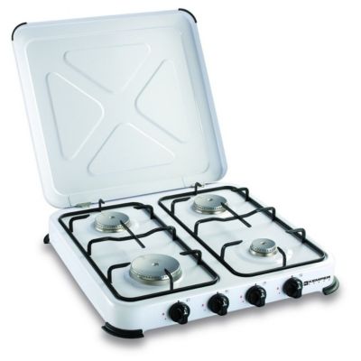 Plaque de Cuisson gaz 4 feux portable 4650W - Réchaud gaz butane propane couvercle grille amovibles Cuisine Extérieure KEMPER