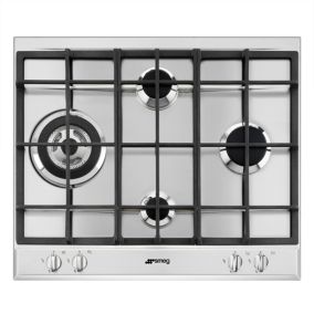 Plaque de cuisson gaz 4 foyers - coloris argent - l.60 x P.51 x H.4,2 cm - Smeg P261XGH