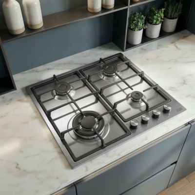 Plaque de cuisson gaz 4 foyers Cooke & Lewis coloris inox l.58 x P.51 x H.8,5 cm