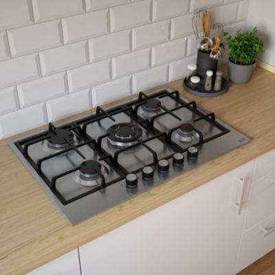 Plaque de cuisson gaz 5 foyers Cooke & Lewis coloris inox l.75 x P.51 x H.8,5 cm