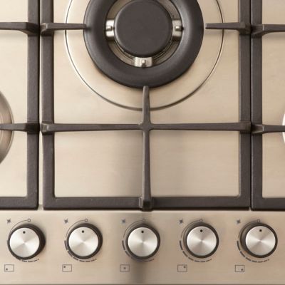 Plaque de cuisson gaz 5 foyers Cooke & Lewis coloris inox l.75 x P.51 x H.8,5 cm