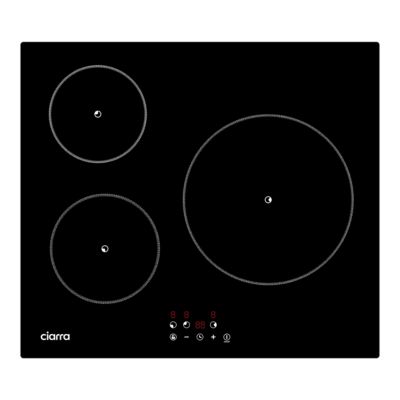 Plaque de cuisson induction 3 foyers 5600W L59xP52cm minuterie individuelle 9 niveaux de puissance Ciarra CD3BIH-F